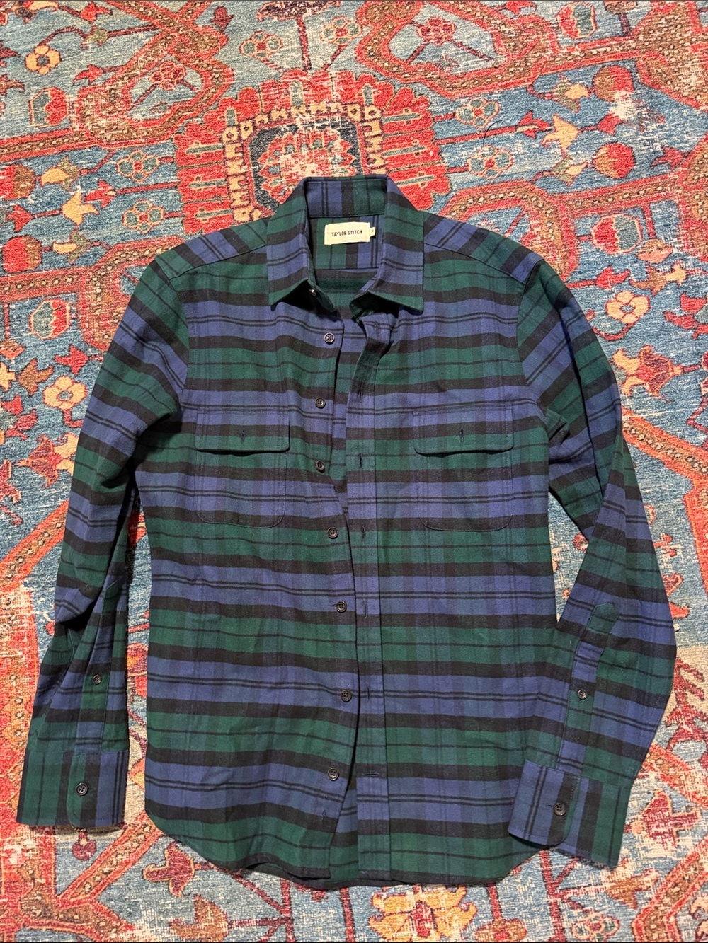 Taylor Stitch Green and Blue Plaid Cotton Button-Down
